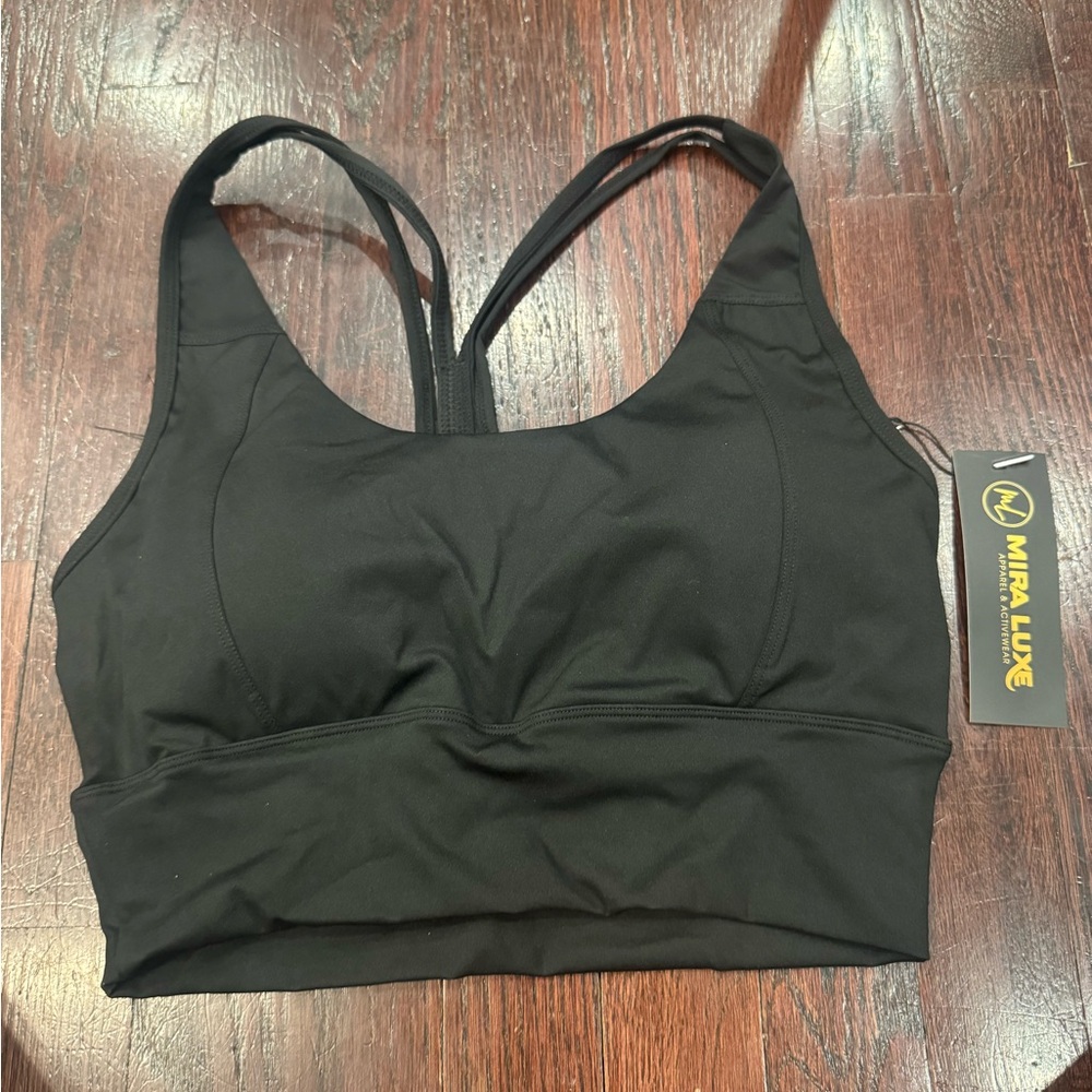 Black Sports Bra with Racerback Design and Built-in Cups